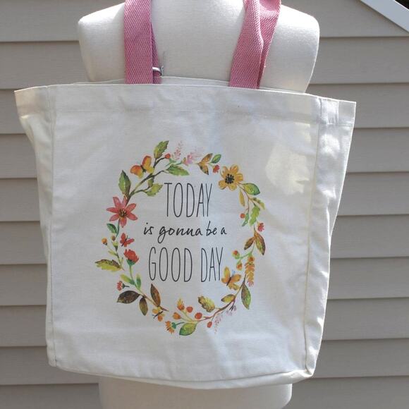 Shabby Chic Canvas Shopper Tote Bag Cotton Canvas Cottage Prairie Farmhouse - Picture 4 of 8